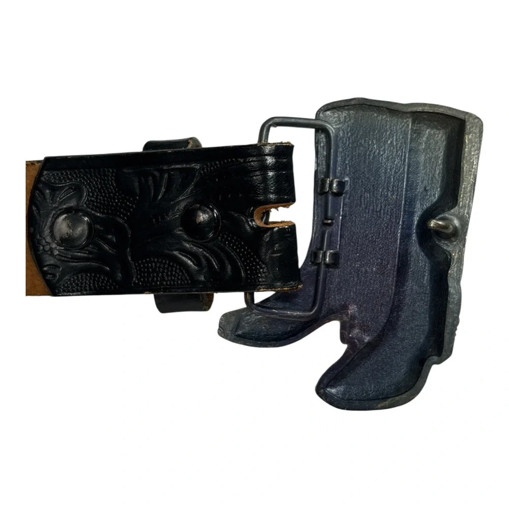 Cowboy Boots Buckle Men's Black Floral Embossed Leather Western Belt Size 38